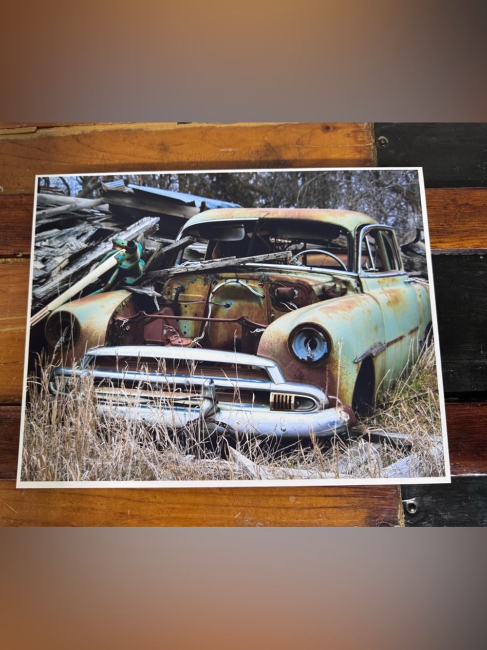 Vintage Rusted Car Photo Print - Green & Brown Tones